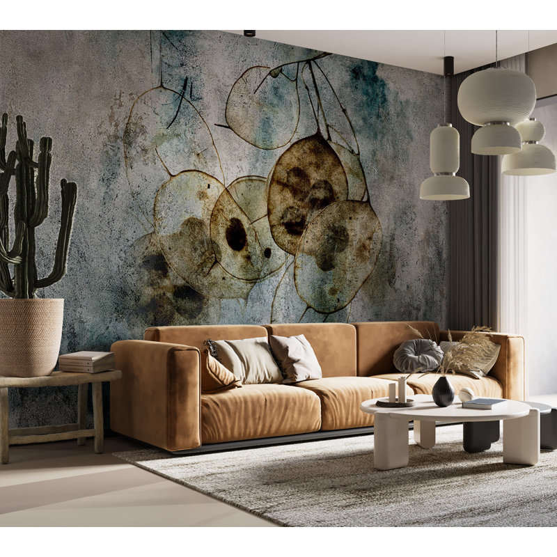 Murale abstraite pelez et collez - Nature et lunaire, L 100 po x l 135 po