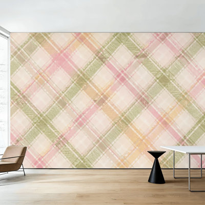 Papier peint auto-adhésif à carreaux roses, verts, jaunes et roses, vert, H 100 po x l 144 po, papier peint amovible, adhésif mural pour chambre à coucher, bureau à domicile