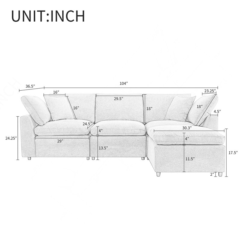 Luxurious Down Filled Convertible Sectional Sofa With Reversible Chaise And Modular Design