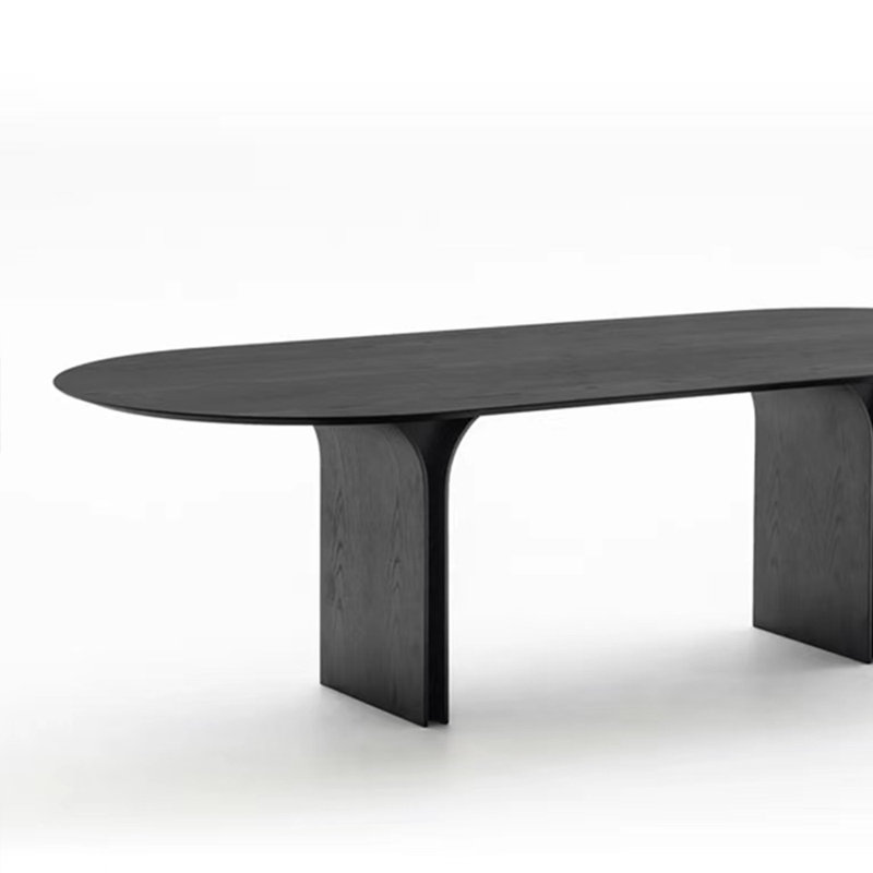 Simple black solid wood oval dining table, 29.52"H x 94.48"L x 35.43"W