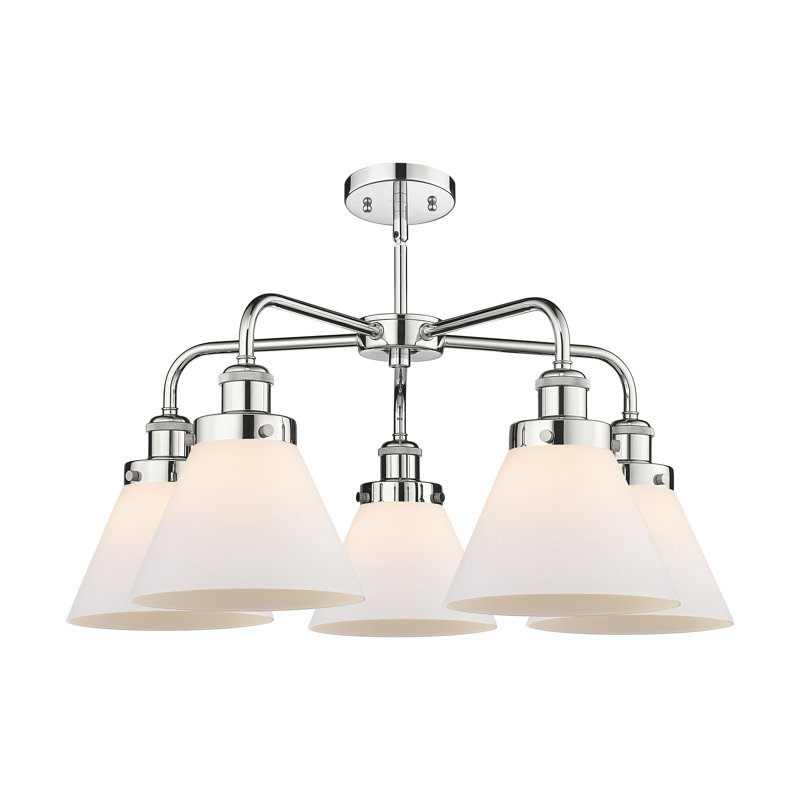 Lustre suspendu 5 lumières Cone, Blanc mat, Chrome poli