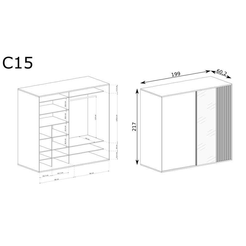 CALI 2 Door Laminate Wardrobe, 217cm H x 199cm W x 60cm D