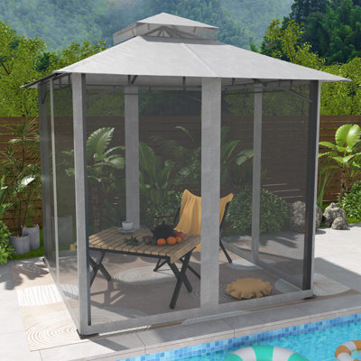 8x8 Gazebo, Double Roof Patio Canopy Tent, Heavy-Duty All-Weather Metal Frame, With Mosquito Net