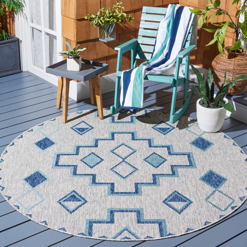Amarien Geometric Indoor/Outdoor Area Rug, Round 6'7"