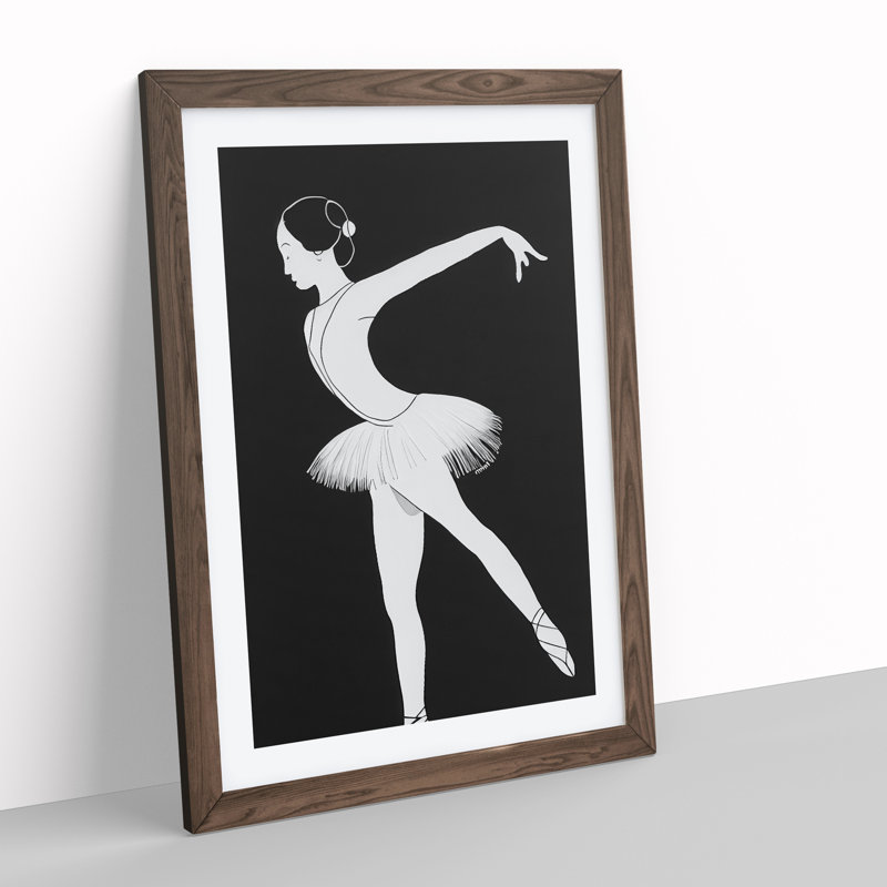 Monochrome Ballerina No.4 - Wall Art, 34cm H x 25cm W x 2cm D, Walnut Framed