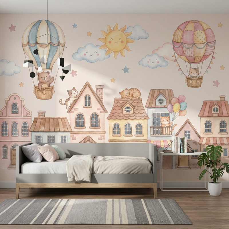 Papier peint montgolfière pour enfant, Texturé non collé, 200 po x 120 po