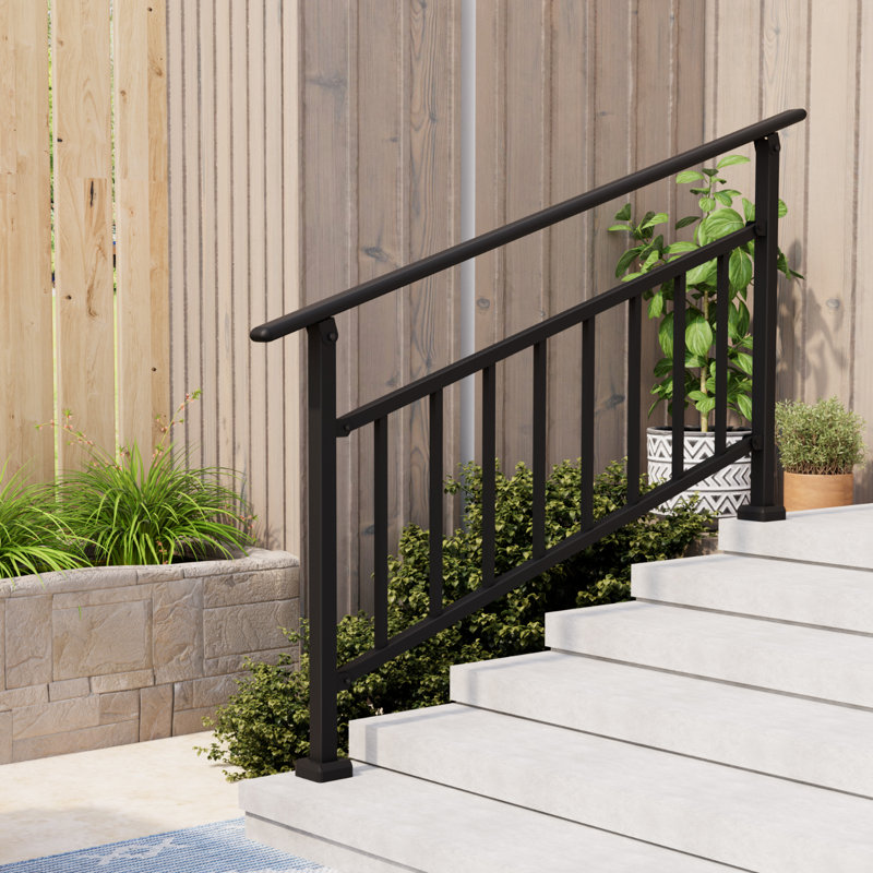 Rails à 4 ou 5 marches pour l'extérieur, ensemble de rampes d'escalier en acier réglables pour porche, terrasse, noir, Noir