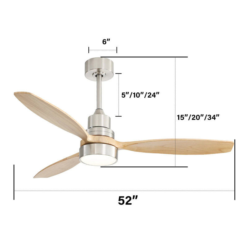 Ventilateur de plafond d'intérieur à profil bas de 52 pouces à DEL avec ensemble d'éclairage et télécommande pour le salon