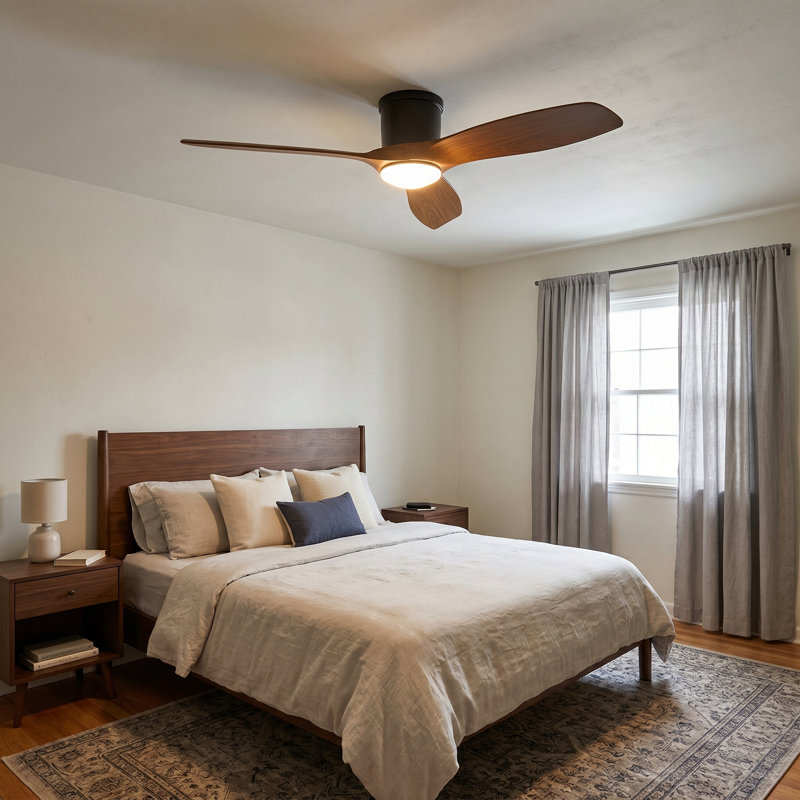  52-inch Modern Ceiling Fan with Light, Remote Control Smart Fan, 3 ABS Blades, DC Motor, 6 Speeds, Flush Mount for Bedroom, Living Room