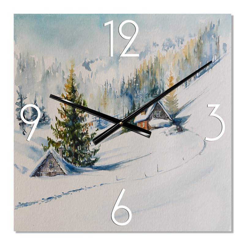 Petite maison dans les montagnes d'hiver - Horloge murale traditionnelle, Grand