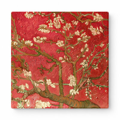 Fleurs d'amandier (variation rouge) - art mural carré sur toile
