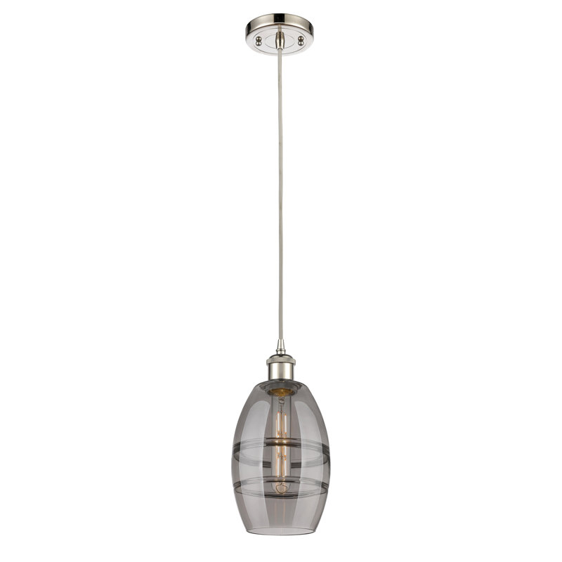 Luminaire suspendu à 1 lumière Ballston Bettylou, H 8,13 po x l 5,88 po x P 5,88 po, Gris fumée clair, Nickel poli