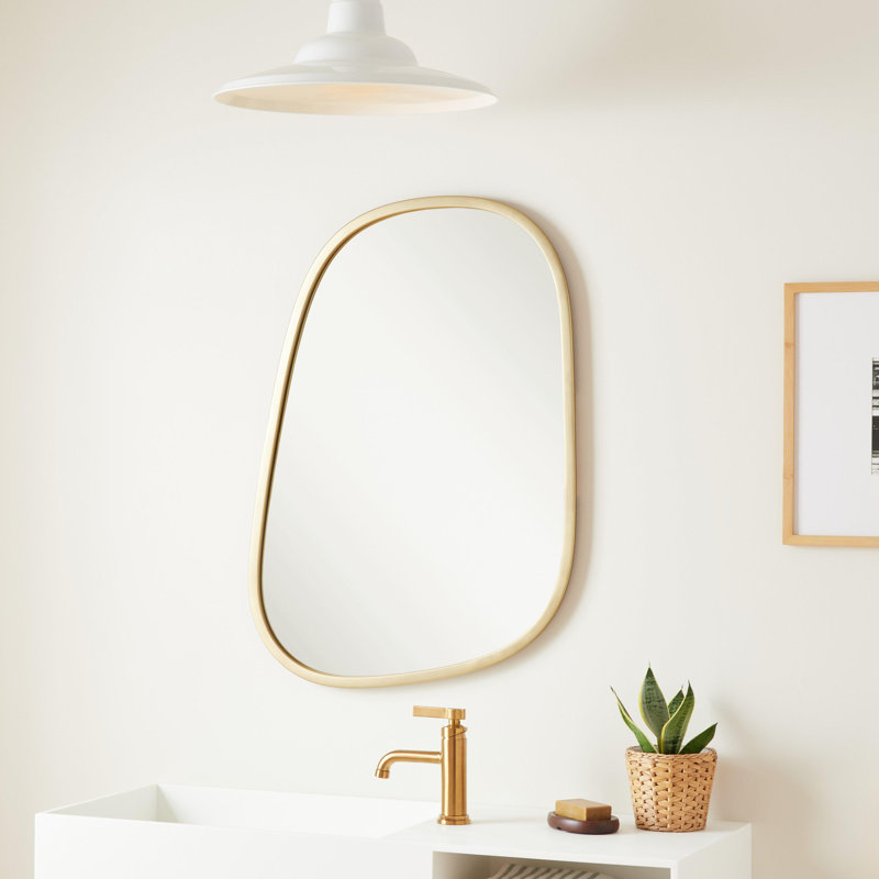 Amburgey 33-3/4" x 33-3/4" Asymmetrical Framed Bathroom Mirror, Satin Brass