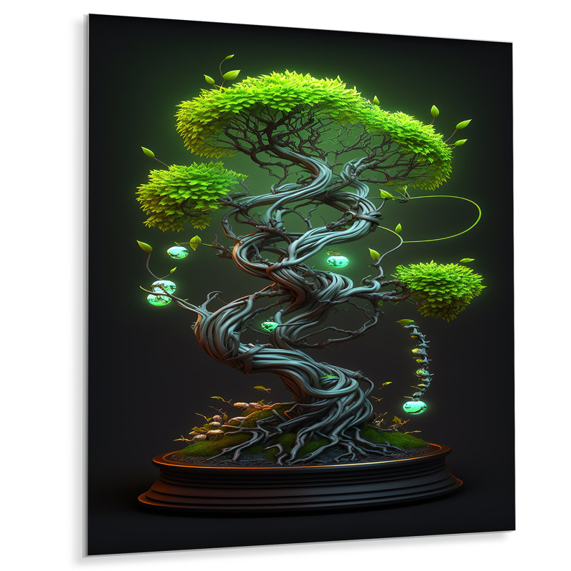 " Bonsai Swirl Tree Neon II ", 20" H x 12" W x 1" D