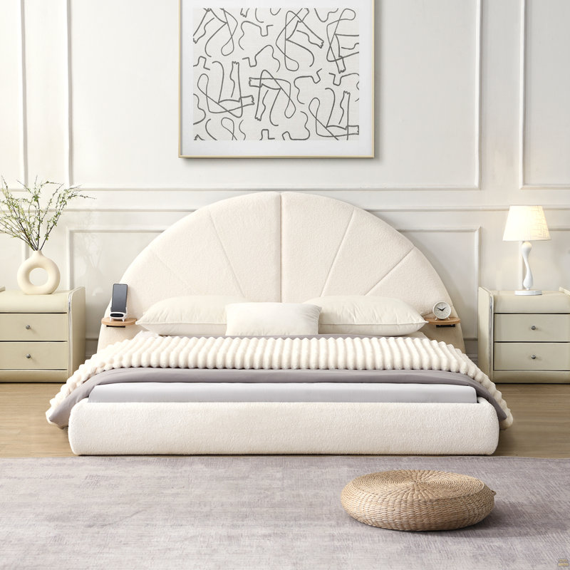Unique Arched Boucle Bed With Small Table,Queen