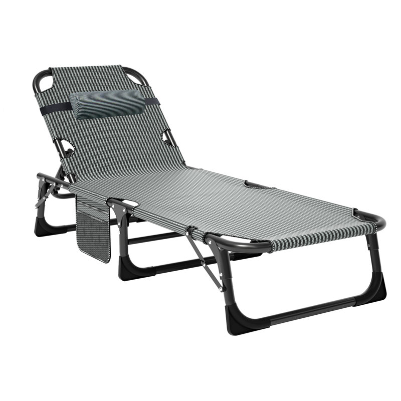 Lachara Adjustable 5-position Adults Reclining Folding Chair w/ Pillow&Cushions, Perfect For Camping, Gray