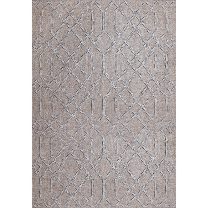 Cable Geometric Handwoven Blue Indoor / Outdoor Use Area Rug, Rectangle 8' x 10', Driftwood