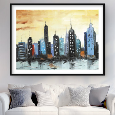 Skyline on Cityscape Framed Matted Print | Home Decor Art