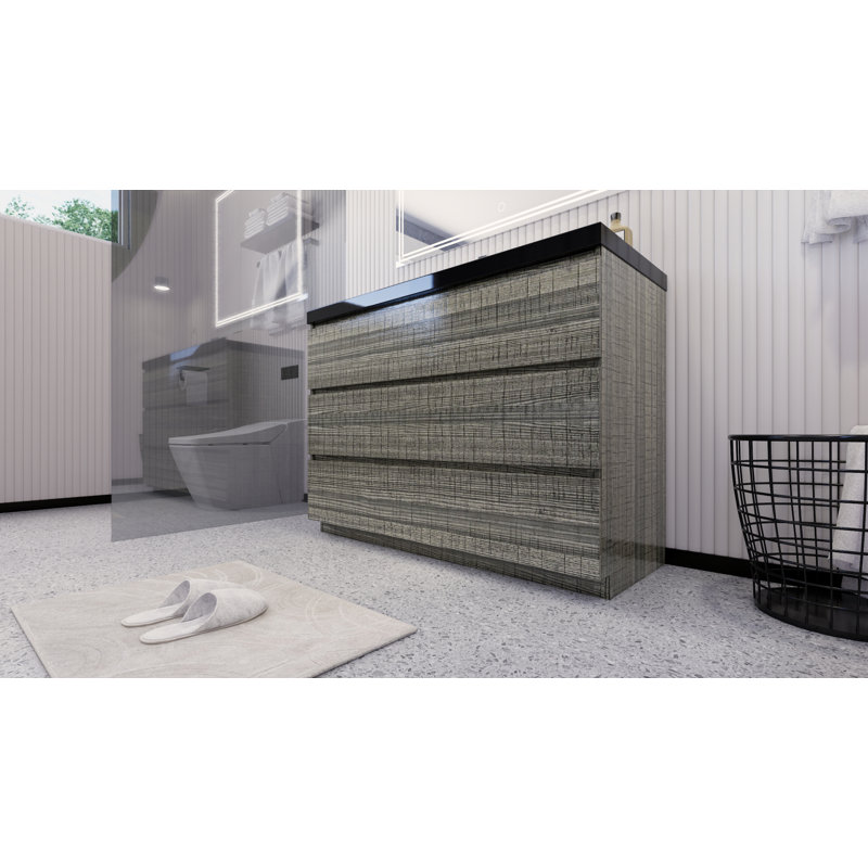 Reyes 47'' Single Bathroom Vanity Base Only, Hight Gloss Ash Gray