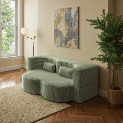 ​​Full-Size Folding Sofa Bed with Plush Corduroy​ Modern Floor Sofa with 2 Pillows