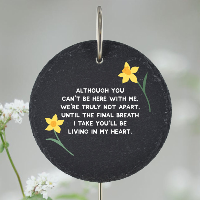 Birdine Slate Heart Grave Marker Daffodil Memorial Plaque