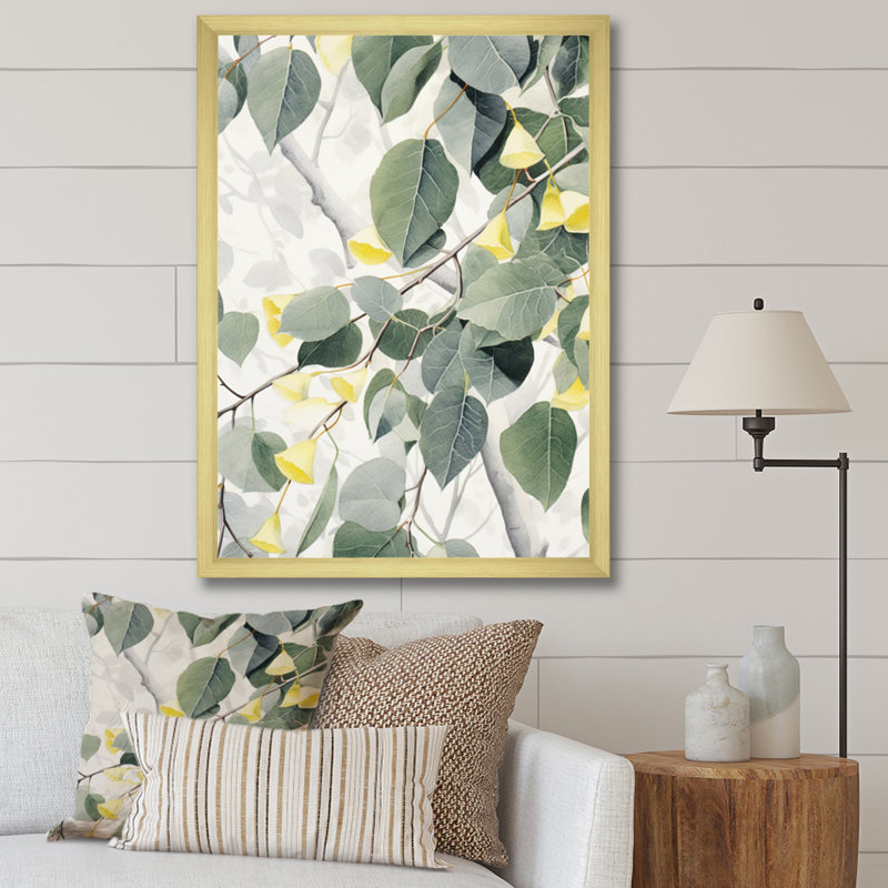 «White Green Minimalisme Eucalyptus Essence III» sur toile, H 32 po x l 16 po x P 1 po, Encadrement doré