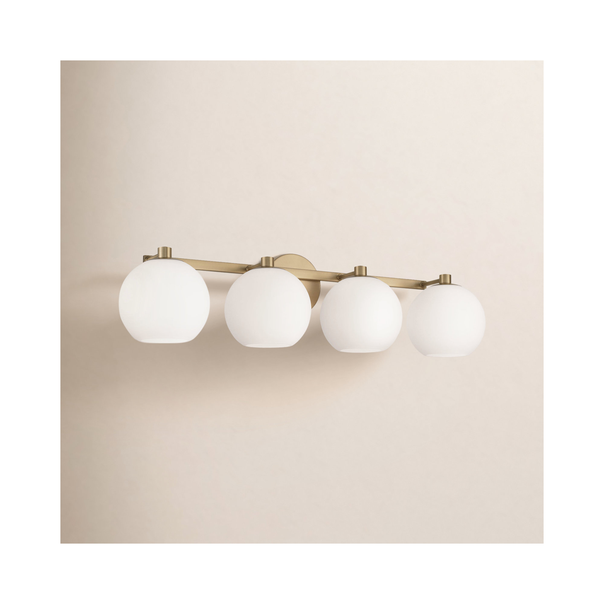 Ansley 4 Light Frosted Dimmable Vanity Light, Aged Brass