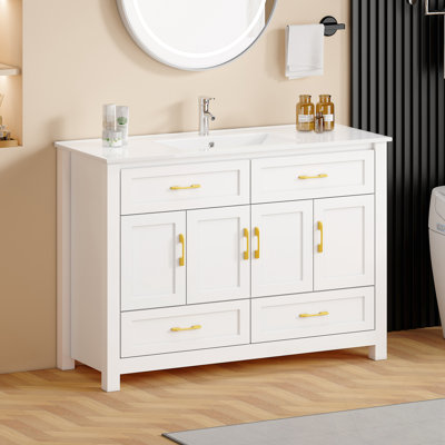Ensemble de meuble-lavabo avec lavabo en résine, 4 portes à fermeture douce et 4 tiroirs
