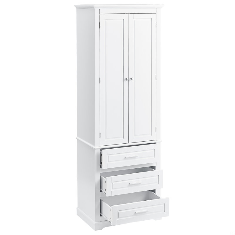 Tall Storage Cabinet With Three Drawers, White