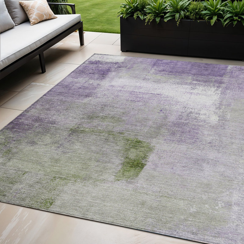 Tapis intérieur lavable abstrait vert 5 pi x 8 pi