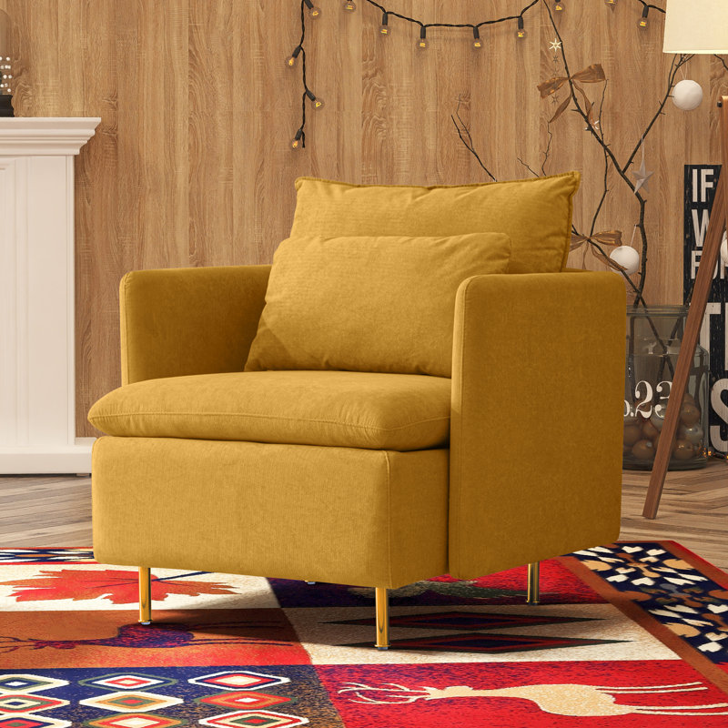 Gines Modern Upholstered Accent Armchair with Pillow, Yellow 100% Linen