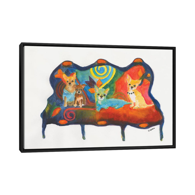 "Chihuahua trio" par Connie Collum, reproduction d’art, H 18 po x l 26 po x P 1,5 po, Toile avec cadre noir, Pas de tapis