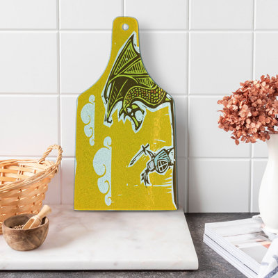 Ambesonne Yellow Tempered Glass Cutting Board Knight with Dragon Yellow