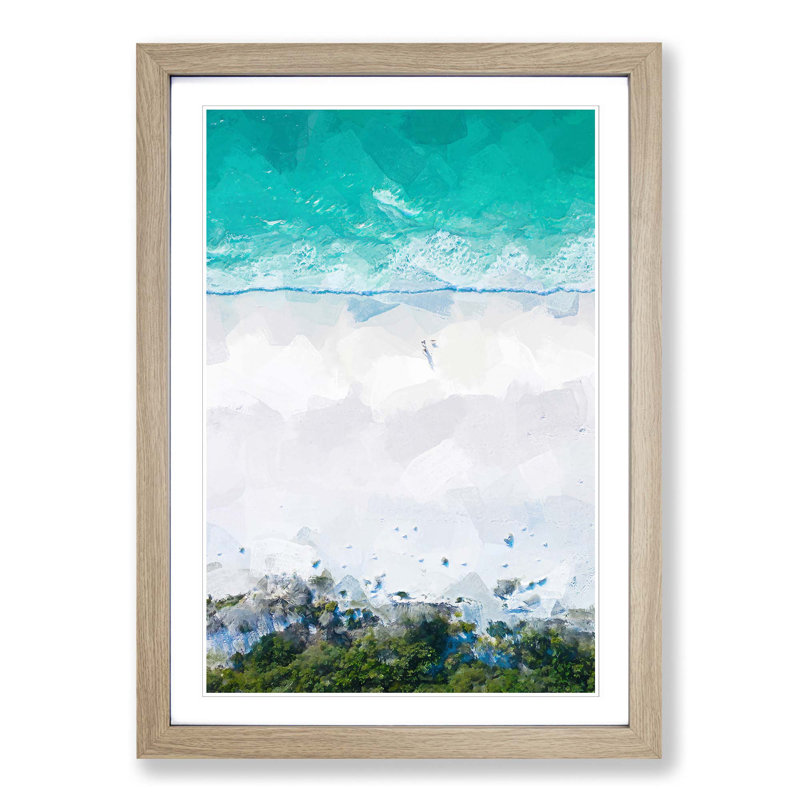 Walking on the Beach in Abstract - Picture Frame Graphic Art Print, 60cm H x 40cm W x 2cm D, Oak