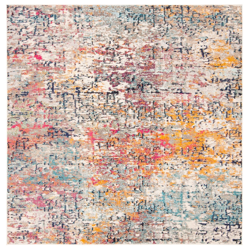 Tapis gris / rose à motif abstrait Felty, Carré 3 pi