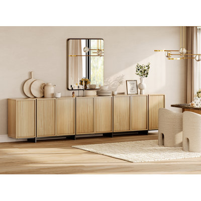 Maisonet Modern Sideboard Buffet Cabinet With 8 Doors, Multifunctional Sideboard With Large Storage And T-Shaped Legs, Coffee Bar Cabinet Storage Cabi by Ebern Designs