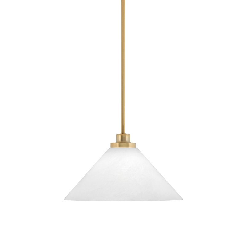 Hallmann Stem Hung Mini Pendant Shown In New Age Brass Finish With White Marble Glass, 7.25" H x 12" W x 12" D