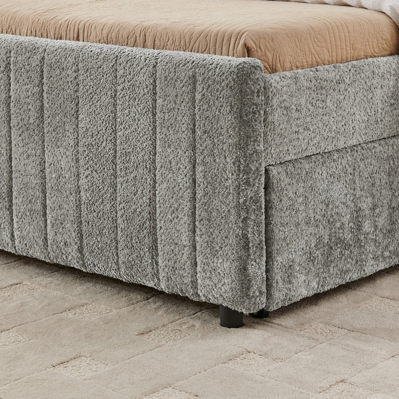 Lit simple tapissier avec lit gigogne escamotable, Gray, Twin