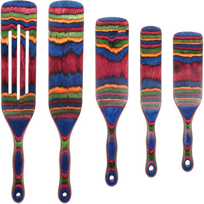 Ensemble de spurtle, ustensiles de cuisine en bois, ensemble d'ustensiles de cuisine, ensemble d'ustensiles de cuisine de cuisine de Pakkawood, cuillère de spatule de service en bois Essentials, cadeau maison et cuisine pour femmes et hommes