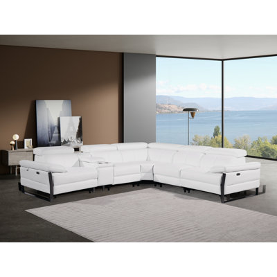 Canapé modulaire inclinable électrique en L 6 pièces avec 3 fauteuils inclinables et appuis-tête électriques en cuir italien