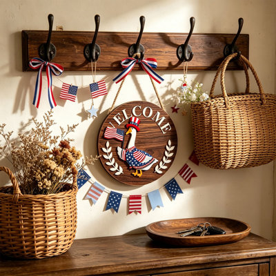 Wooden sign Interchangeable   Welcome Round Wooden Sign Detachable Holiday Ornament Front Door Hanger  Xmas Porch Wall Decor