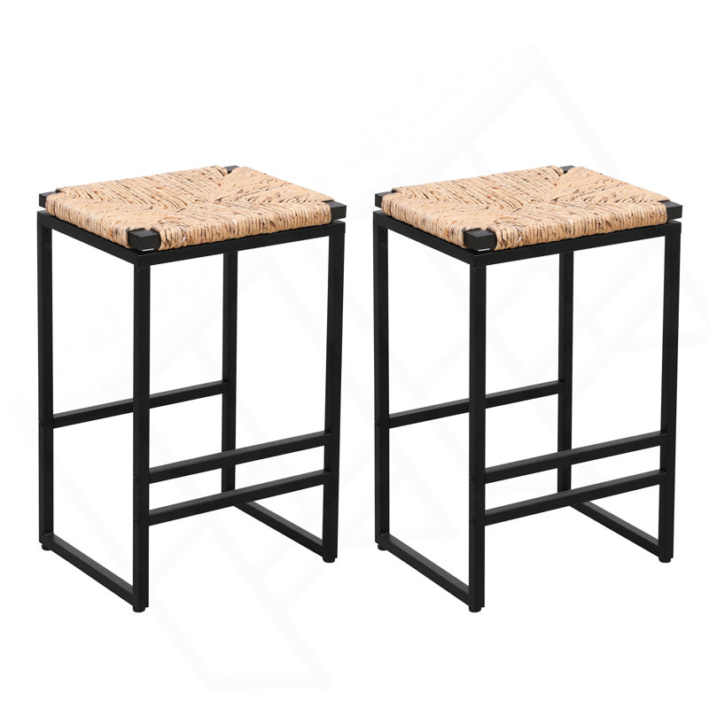Ensemble de 2 tabourets de bar en jacinthe d'eau tissés pour comptoir de cuisine avec tabourets sans dossier en jacinthe d'eau avec repose-pieds (jacinthe d'eau sans dossier)
