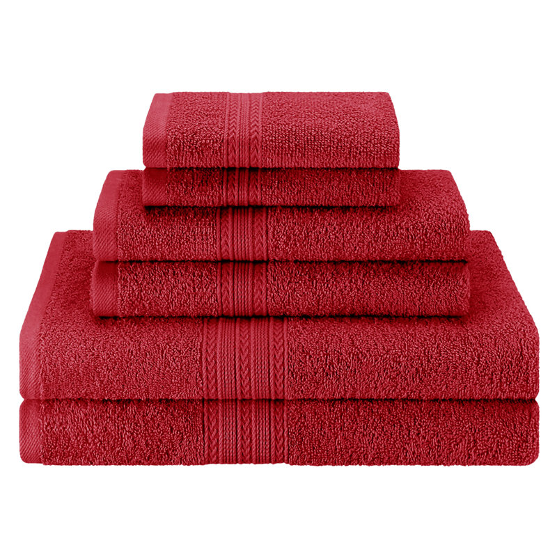 Hannu 450 GSM Eco-Friendly Cotton 6 Piece Quick Dry Bathroom Towel Set, Cranberry