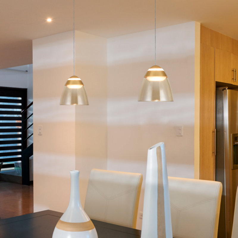 Roma Contemporary Gold LED Pendant Light with Glass Shade
