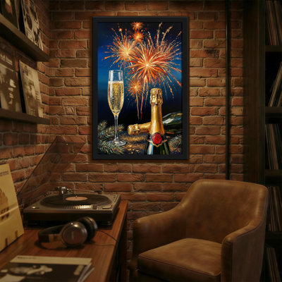 Abstract Champagne Bottle Glass Fireworks Night Celebration Sparkle Joy