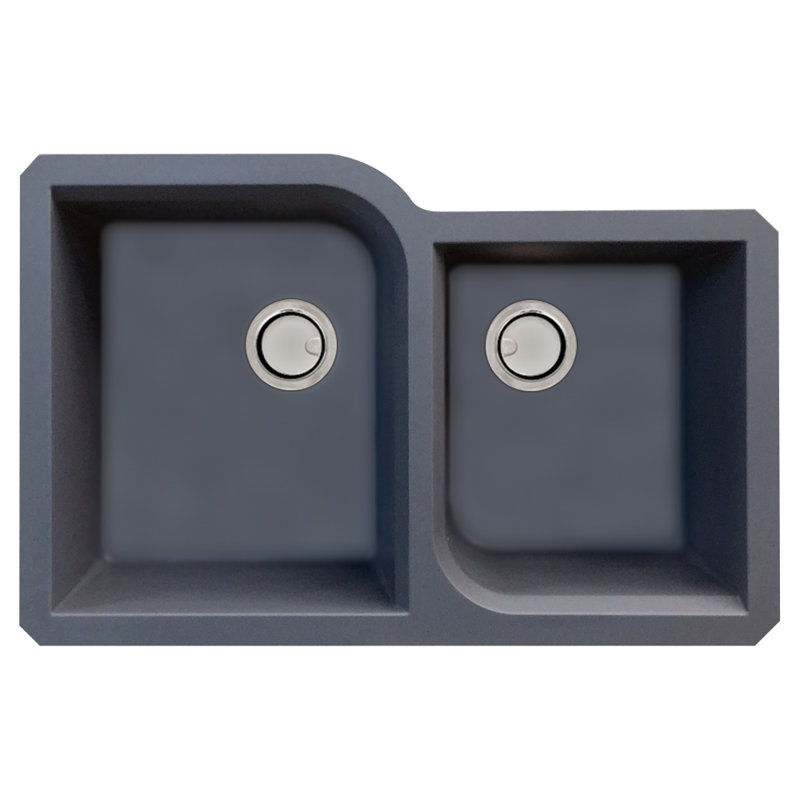 Évier de cuisine à double cuve avec filtre à panier en granite 32 po x l 21 po Radius, Gris