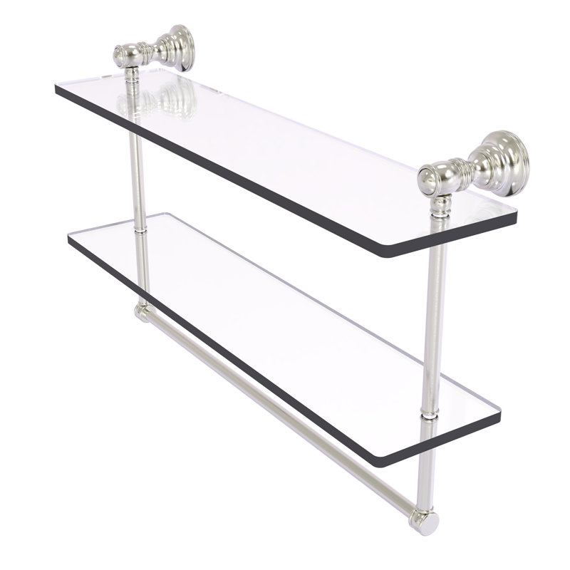 Freyja 2 Piece Glass Tiered Shelf with Towel Bar, 5.54" H x 22" W x 9.5" D, Satin Nickel