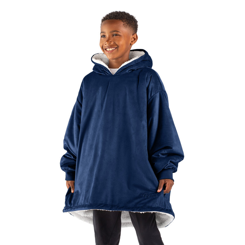 Couverture en sherpa à capuche portable, Bleu très foncé, Jeunesse