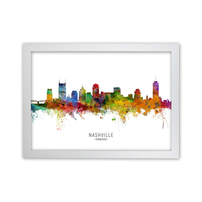 Nashville Tennessee Skyline by Michael Tompsett - Print, White Framed, 34cm H x 46cm W x 3cm D