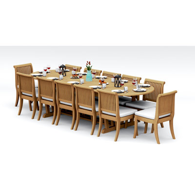 11 Pcs Grade-A Teak Wood Dining Set: 118" Double Extension Mas Oval Trestle Leg Table And 10 Giva Armless Chairs #11GV2700